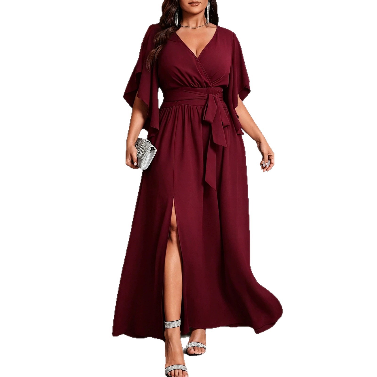 V Neck Short Sleeve Dress Flar - Women Fashion Necktie ulasan dan harga